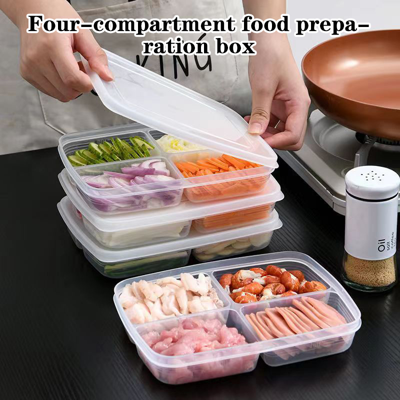 Food Storage Refrigerator - Nowy【4-przegródkowy plastikowy pojemnik do przechowywania, przenośny